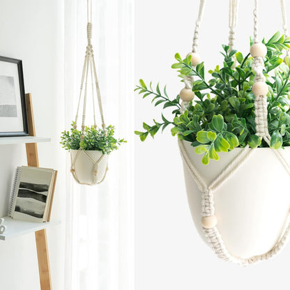 Mkono 3 Pack Macrame Plant Hangers Indoor Different Size Hanging Planter Basket Flower Pot Holder with Beads No Tassels 35"/29"/23", Medium, Brown