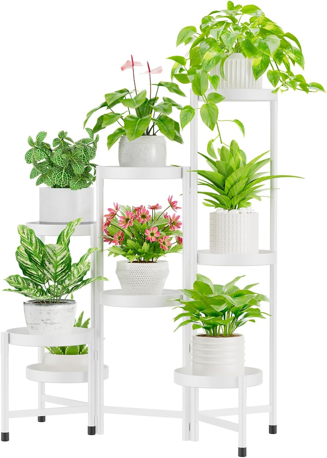 iDavosic.ly Plant Stand Indoor Outdoor, 5 Tier Corner Metal Flower Display Holder Shelf, Folding Tall Orchid Rack for Patio Balcony Porch Garden Living Room House, Black
