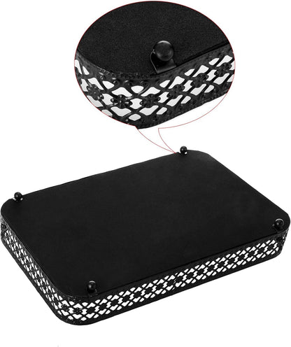 ELLDOO Perfume & Makeup Vanity Tray - Hollow-Carved Jewelry Storage, Glass & Metal Trinket Organizer for Dresser & Bathroom Countertop, Gold, Medium Size