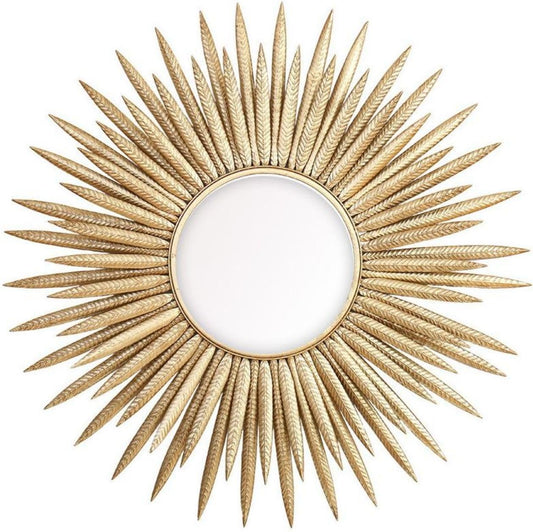 homary Sunburst Wall Mirror, 33.7" Gold Accent Mirror with Embossed Metal Frame for Living Room, Entryway, or Bedroom Decor (1, Style-A)