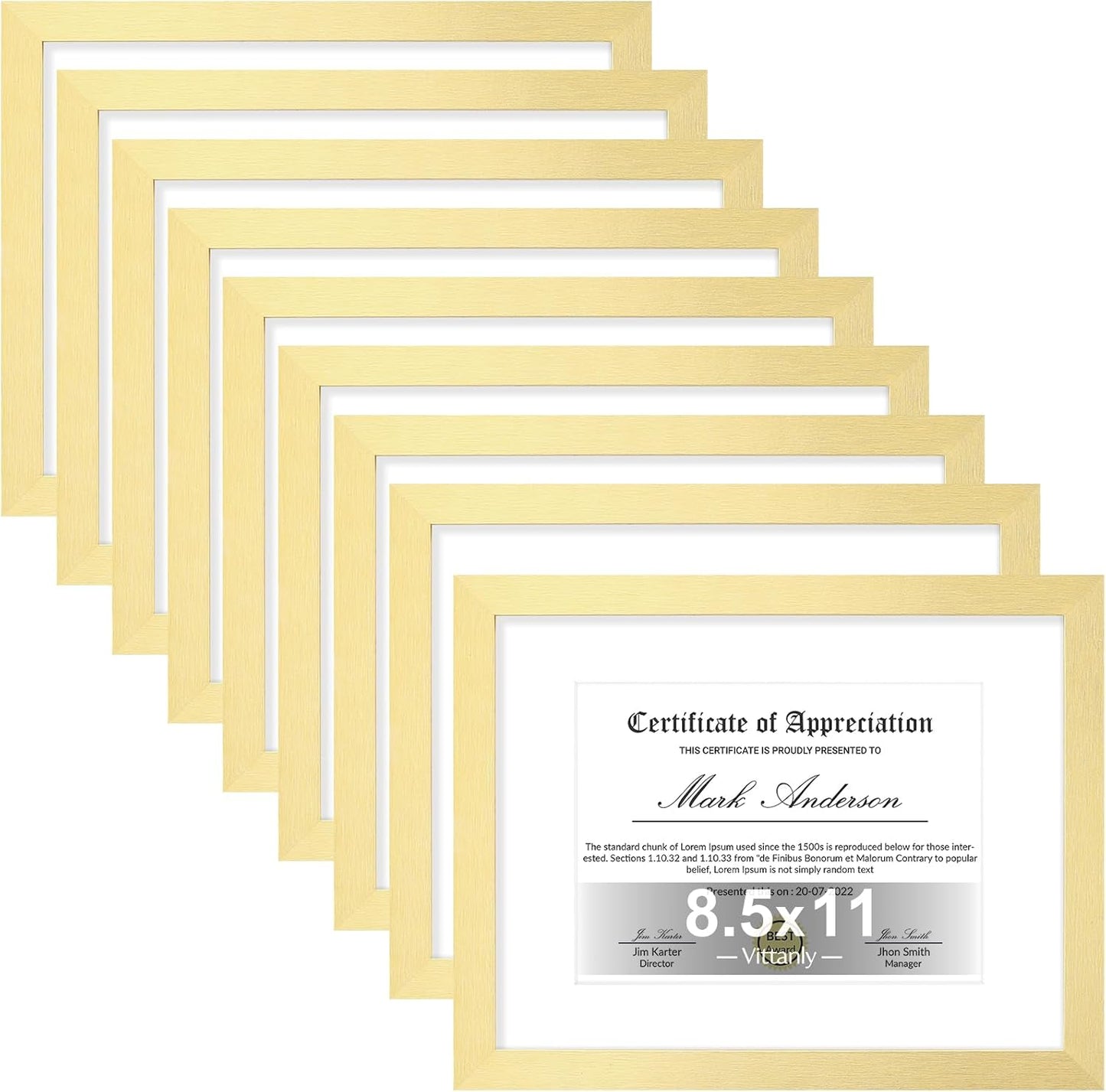 Vittanly 8x10 Picture Frames Set of 9, Shatter Resistant Plexiglass, Display 5x7 Pictures with Mat or 8x10 without Mat, Photo Frames for Wall or Tabletop, Engineered Wood, Black - Colors A