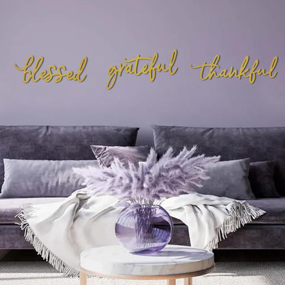 Thankful Grateful Blessed Letter Sign Metal Wall Decor, 3 Piece Black Letters Wall Art for Bathroom Bedroom Metal Words Wall Decor for Home Decor