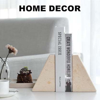 Karibiber Travertine Bookends for Heavy Books, Marble Decorative Bookends for Shelves, Heavy-Duty Stone Book Ends for Hardback Book & Cookbooks, Unique Book Stopper & Holder, Travertino Italy