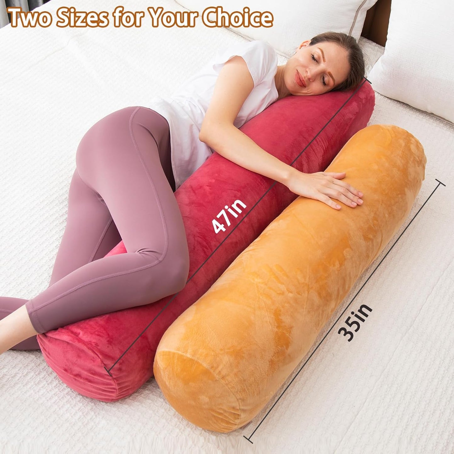 1 MIDDLE ONE Body Pillow for Adults, Bolster Pillow with Removable Velvet Cover, Long Round Cervical Roll Pillow, 47 x 7.87 Inches, Grey