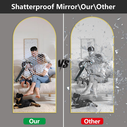 57" x 20" Arched Full Length Mirror - Wall Mounted/Floor Mirror Aluminum Alloy Frame Full Body Mirrors for Bathroom Living Room Bedroom and Entryway,Black