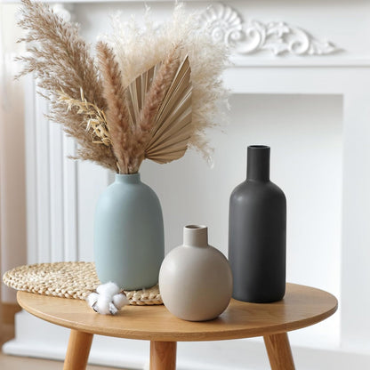Modern Ceramic Vase Set of 5, Vases Home Decor Rustic Farmhouse Decorative Vase Pottery Vases for Bouquet Pampas Grass Dried Fresh Flowers, Table Living Room Kitchen Bedroom