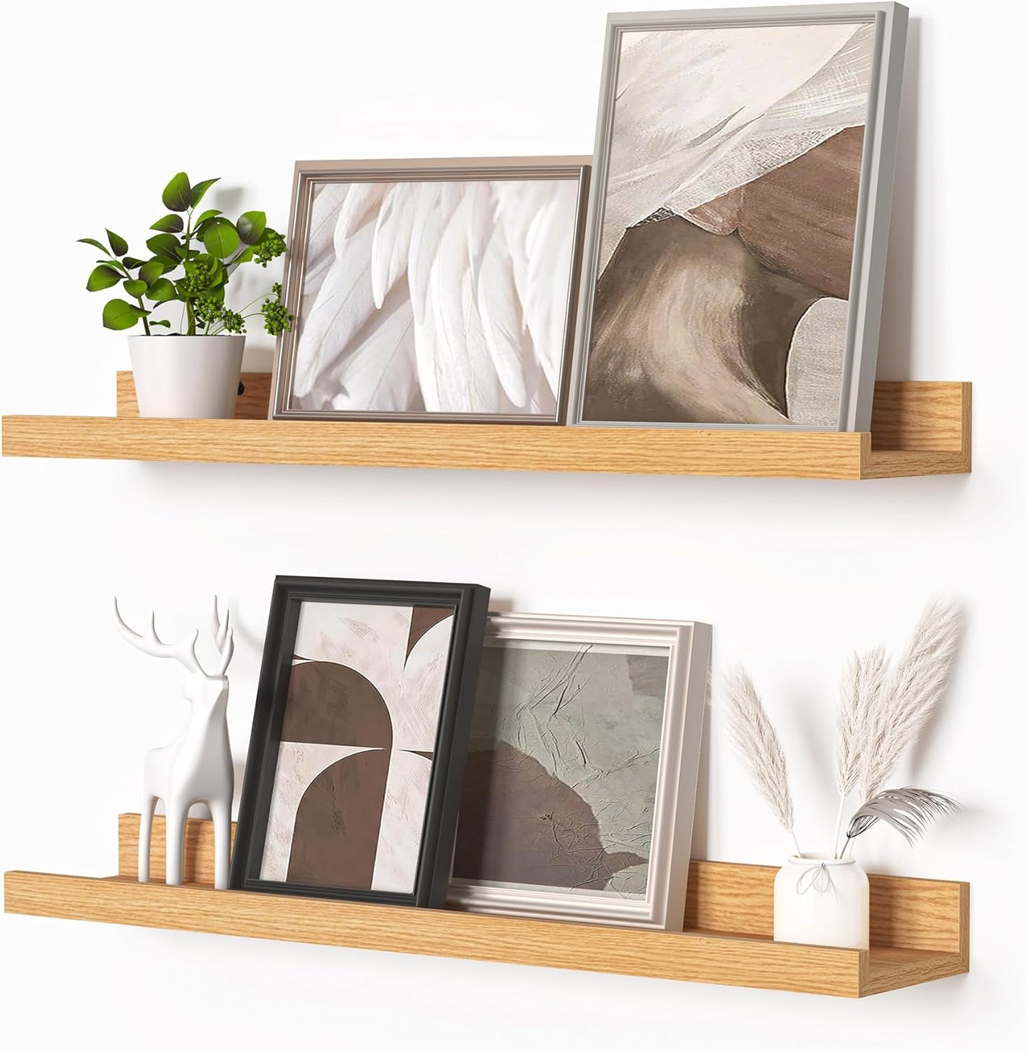 Heimlove Picture Ledge Shelf, Floating Shelves Set of 2, 24 Inches Picture Shelf for Wall with Ledge, Kids Bookshelf Wall Mounted for Living Room Bedroom Decor Books Photo Frames - White