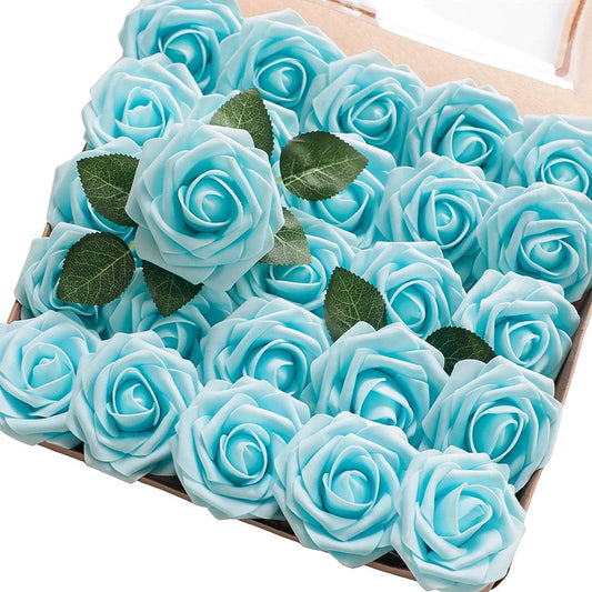 Floroom Artificial Flowers 25pcs Real Looking Blush Foam Fake Roses with Stems for DIY Wedding Bouquets Bridal Shower Centerpieces Party Decorations - Colors B