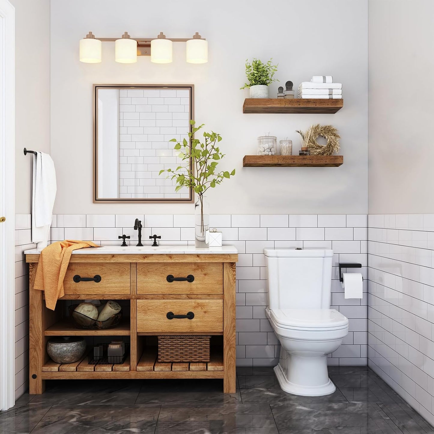 QEEIG Floating Shelves for Wall Bathroom Shelf Bedroom Kitchen Living Room Hanging Book Shelves Small Farmhouse Decor 16 inch Set of 3, Rustic Brown (015-BN3)
