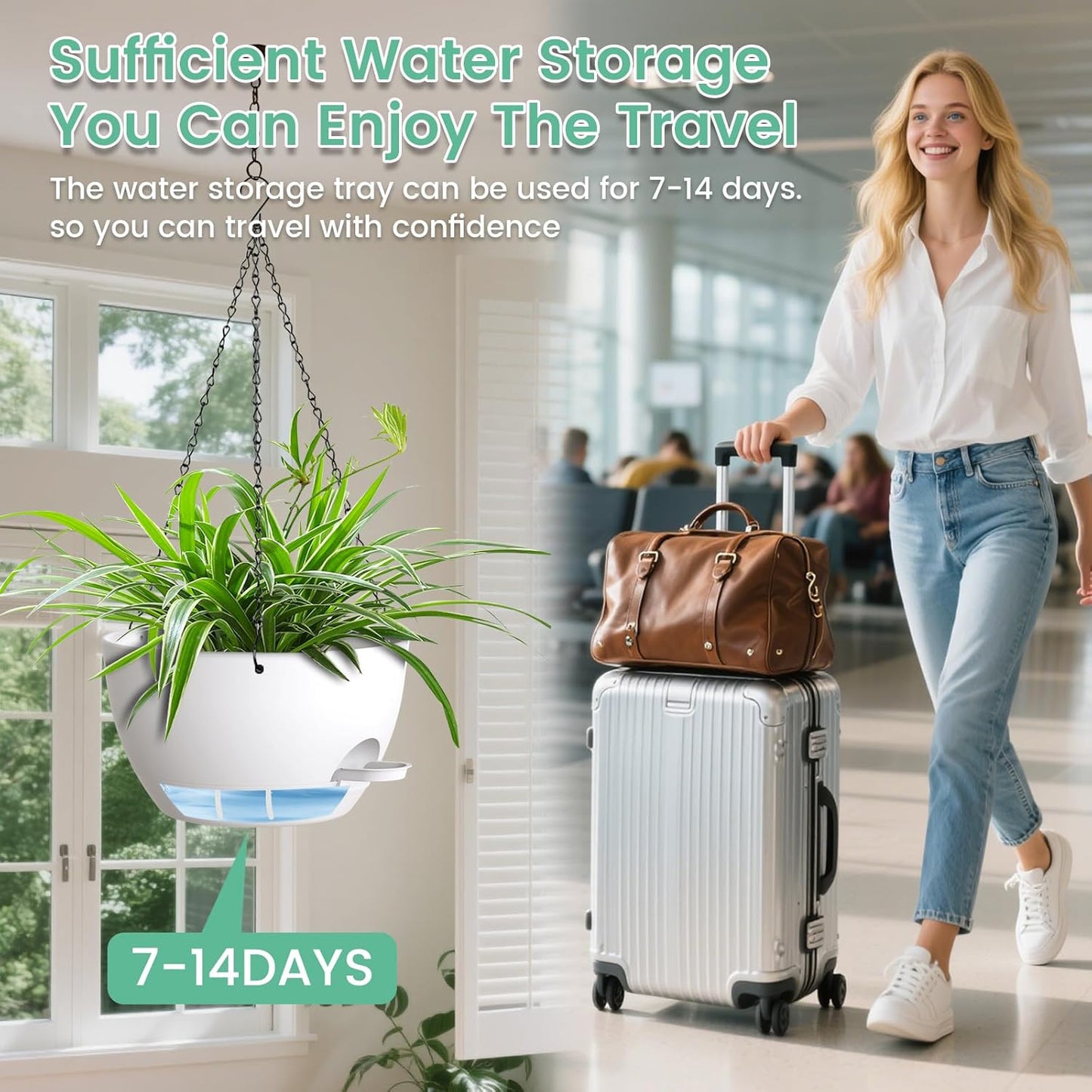 UOUZ Set of 3-10 Inch Self Watering Hanging Planters for Indoor Outdoor，Hanging Plant Pots with Drainage & Removable Tray, Hanging Pots Holder for Ivy, Pothos, Ferns, Balcony & Patio, Black with Brown