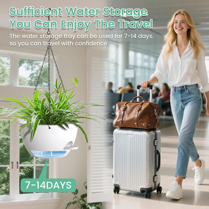 UOUZ Set of 3-10 Inch Self Watering Hanging Planters for Indoor Outdoor，Hanging Plant Pots with Drainage & Removable Tray, Hanging Pots Holder for Ivy, Pothos, Ferns, Balcony & Patio, Black with Brown