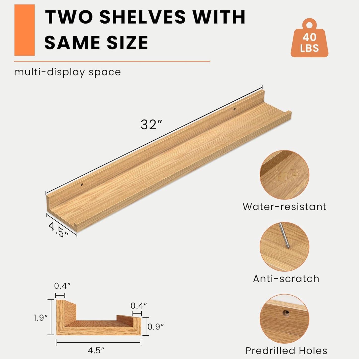 Heimlove Picture Ledge Shelf, Floating Shelves Set of 2, 24 Inches Picture Shelf for Wall with Ledge, Kids Bookshelf Wall Mounted for Living Room Bedroom Decor Books Photo Frames - White