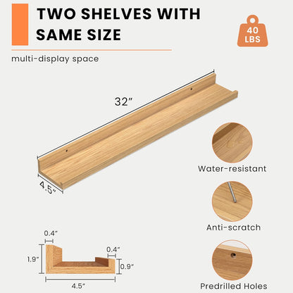 Heimlove Picture Ledge Shelf, Floating Shelves Set of 2, 24 Inches Picture Shelf for Wall with Ledge, Kids Bookshelf Wall Mounted for Living Room Bedroom Decor Books Photo Frames - White