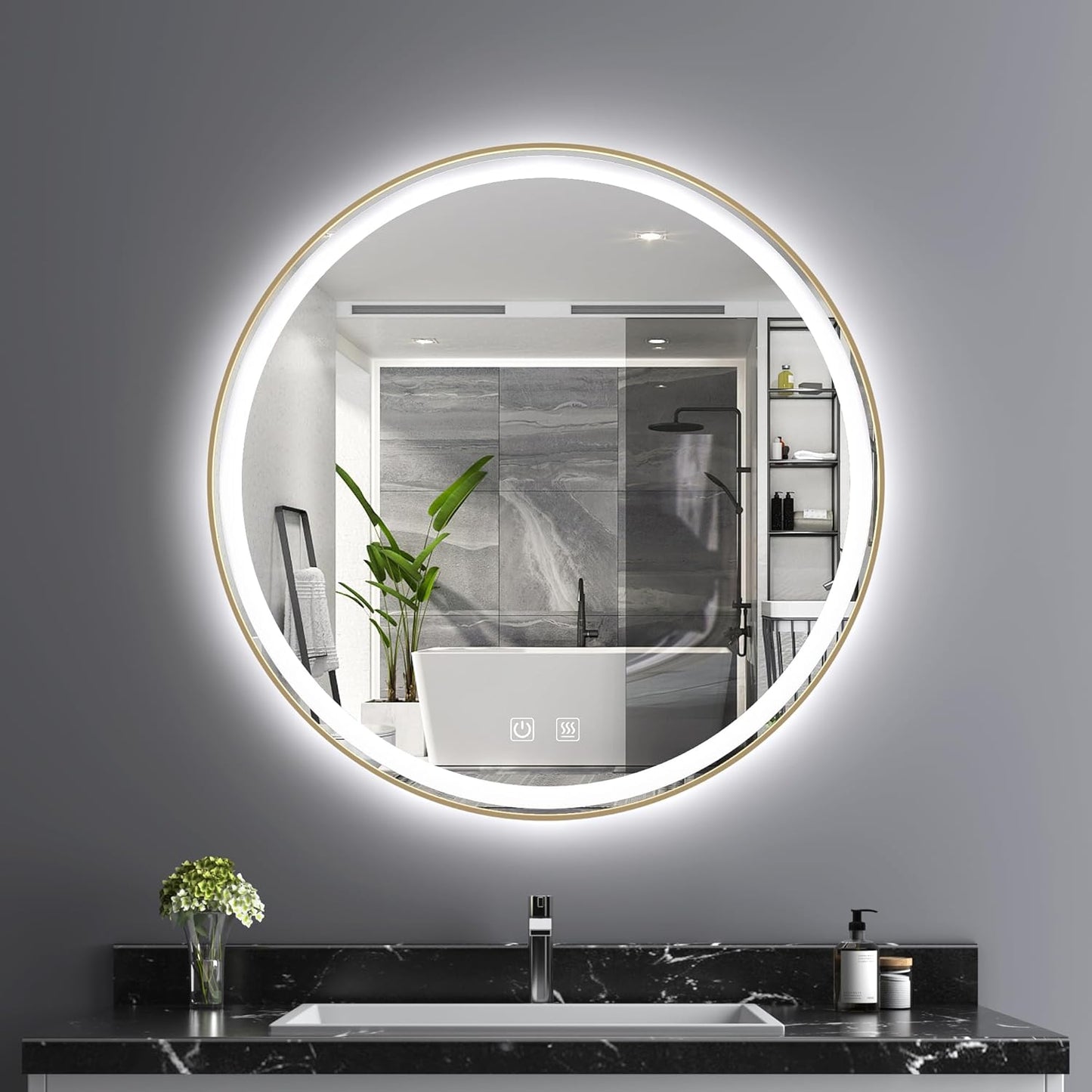 Itrue 12 Inch Small Round Decorative Wall Mirror, HD Silver-Coated Glass with Brushed Black Metal Frame, Minimalist Modern Accent Mirror for Vanity, Narrow Walls, Bathroom, Bedroom & Entryway