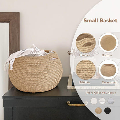 Goodpick Wicker Storage Basket for Living Room, Small Round Woven Basket for Toys, Towel, Bedroom, Children Corner Decoration Plant Baskets Indoor, Jute, 10"D x 8.3"H