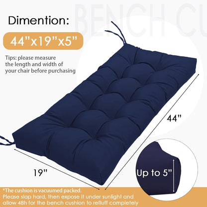 MTMR Outdoor Bench Cushion-44X19 Water-Repellent Tufted Porch Swing Cushions with High Elasticity PP Cotton and Ties Fade-Resistant Patio Outdoor Chair Cushion for Bench Furniture, Indoor Seat Cushion