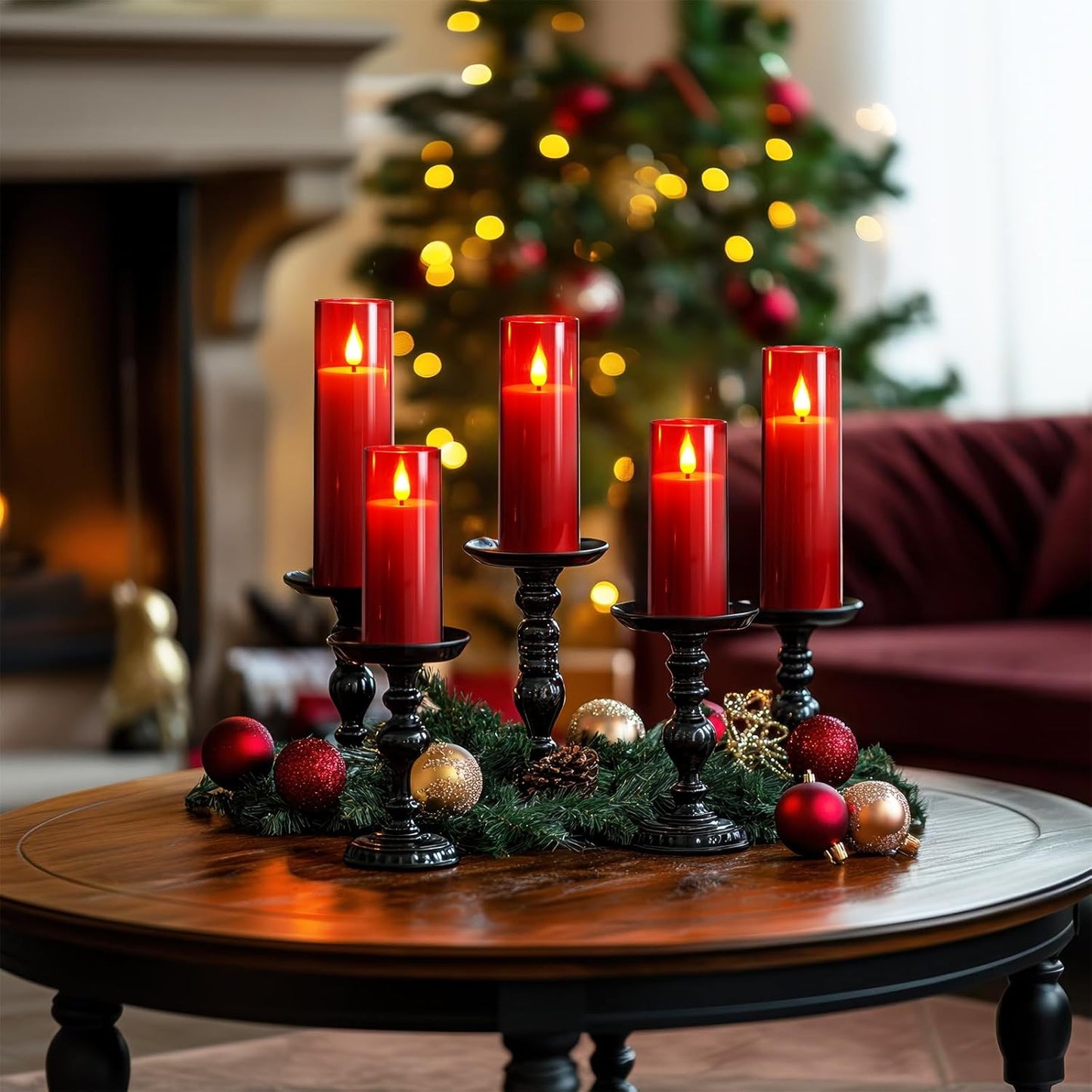Amagic Pure White Flameless Candles, Battery Operated Candles, Acrylic Flickering LED Pillar Candles with Remote Control and Timer, 3D Wick, Yellow and Blue Glow, D2.2 xH5 5" 6" 7" 8", Set of 5