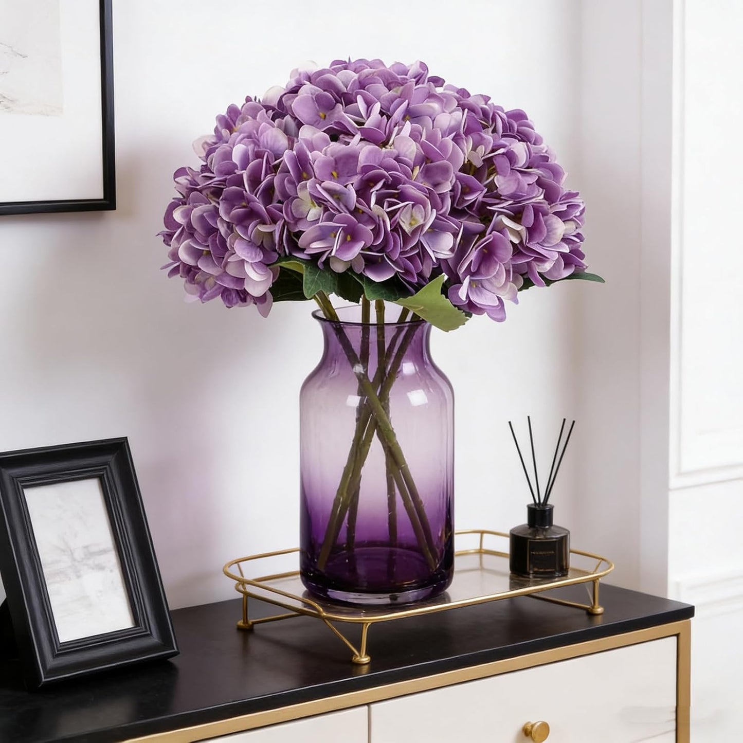 Kimura's Cabin 6pcs White Hydrangea Artificial Flowers Silk Fake Hydrangeas Faux Hydrangea Flowers with Stems for Wedding Bouquets Arrangement Home Table Centerpieces Baby Shower Party Decoration