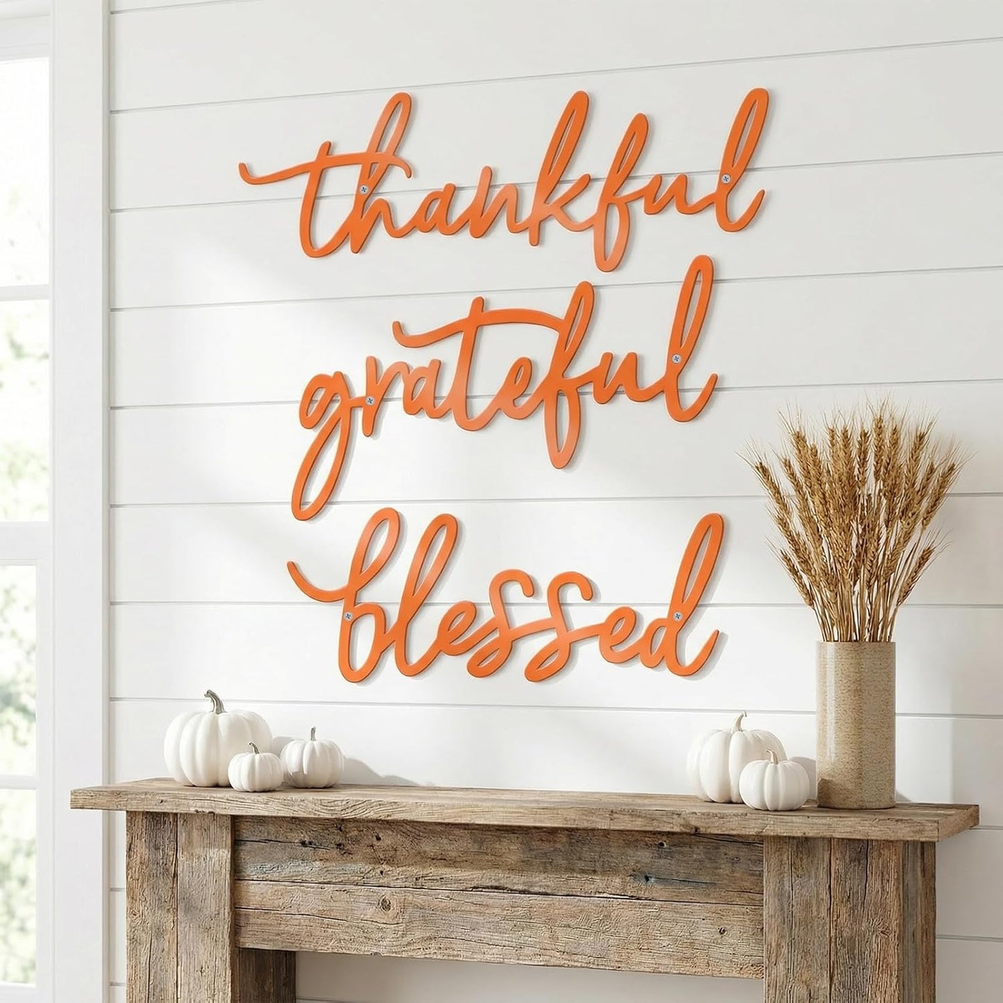 Thankful Grateful Blessed Letter Sign Metal Wall Decor, 3 Piece Black Letters Wall Art for Bathroom Bedroom Metal Words Wall Decor for Home Decor
