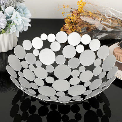OwnMy Metal Fruit Bowl Basket Creative Table Centerpiece Fruit Stand Decorative Countertop Fruit Holder for Kitchen Counter, Iron Large Fruit Plate Round Storage Tray for Bread Snacks Candy (Black)