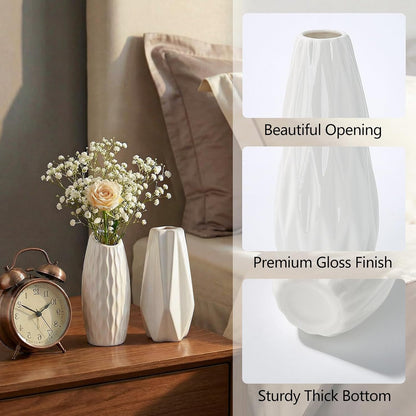 BEAHOT Ceramic Bud Vases Set of 12 - Matte Mini White Jars Bulk | Small White Ceramic Vases for Centerpieces, Wedding Floral Arrangements, DIY Crafts & Boho Table Decor (No Repeating Designs)