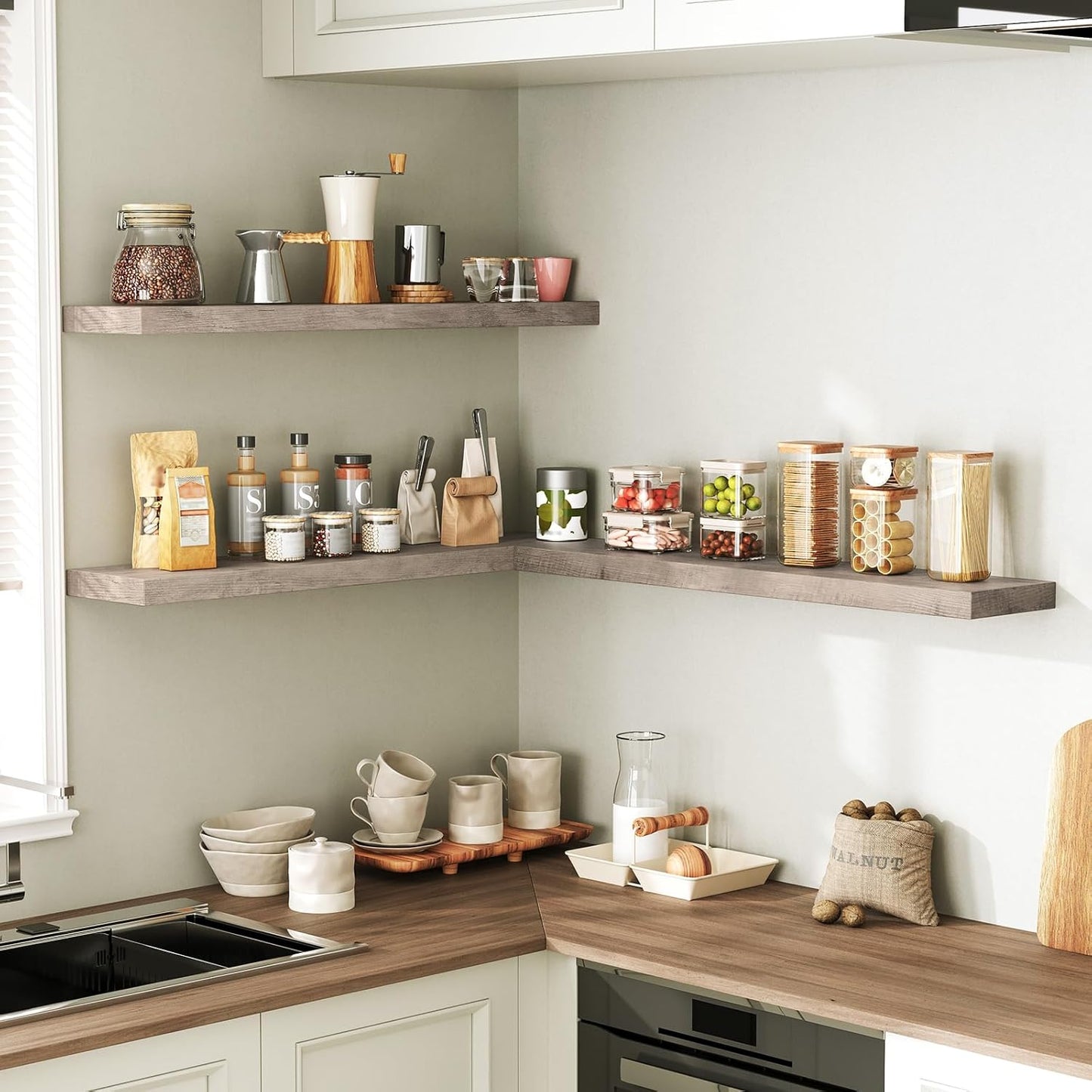 RALGEND Floating Shelves for Wall, 1.5" Thick Wall Shelf Set of 3 with Invisible Brackets, L31.5 x W7.9 Hanging Shelves Farmhouse Home Decor for Bathroom, Living Room, Bedroom, Rustic Brown 8301BJP3BF