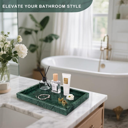 Marble Bathroom Tray for Countertop & Home Decor, Natural Decorative Marble Tray for Jewelry & Perfume Organizer, Luxury Stone Vanity Trays for Dresser, Kitchen Counter, 12" x 8", Gray Black