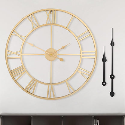 LEIKE 16" Large Wall Clocks Battery Operated, Round Modern Silent Non-Ticking Black Metal Wall Clock for Living Room Decor, Bedroom Kitchen (40cm Diameter, Black Roman Number)