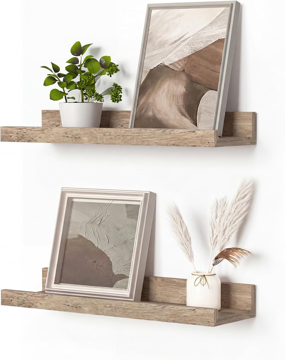 Heimlove Picture Ledge Shelf, Floating Shelves Set of 2, 24 Inches Picture Shelf for Wall with Ledge, Kids Bookshelf Wall Mounted for Living Room Bedroom Decor Books Photo Frames - White