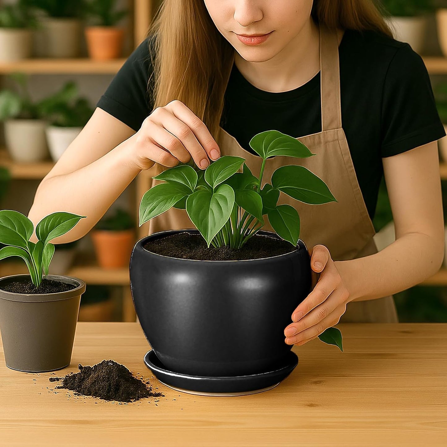 Deep Dream 6 Inch Plant Pots- Ceramic Planter Pot with Drainage Hole and Saucer, Round Flower Pot for Indoor Outdoor Succulent, Snake Plants and Cactus, Blue
