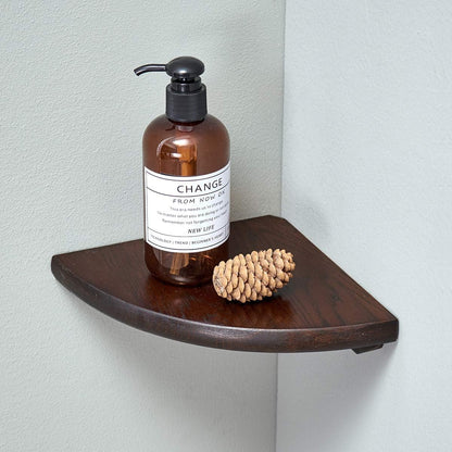 Corner Shelves, Floating Corner Shelf, Set of 2 7inch Solid Oak Wood Wall Shelves, Round End Wall Mount with Wire Hole Shelving for Small Plant for Bedroom Kitchen, Living Room