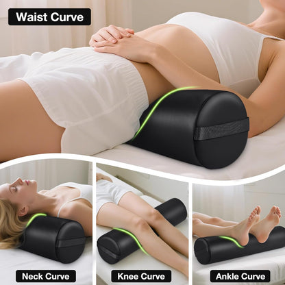 Noverlife 3/4 Round Massage Table Bolster Pillow with Strap Handle, 26 x 6 x 6 in PU Leather Massage Bolster for Under Legs, Cozy Positioning Support Pad for Knee Neck Back Pain Relief - Black