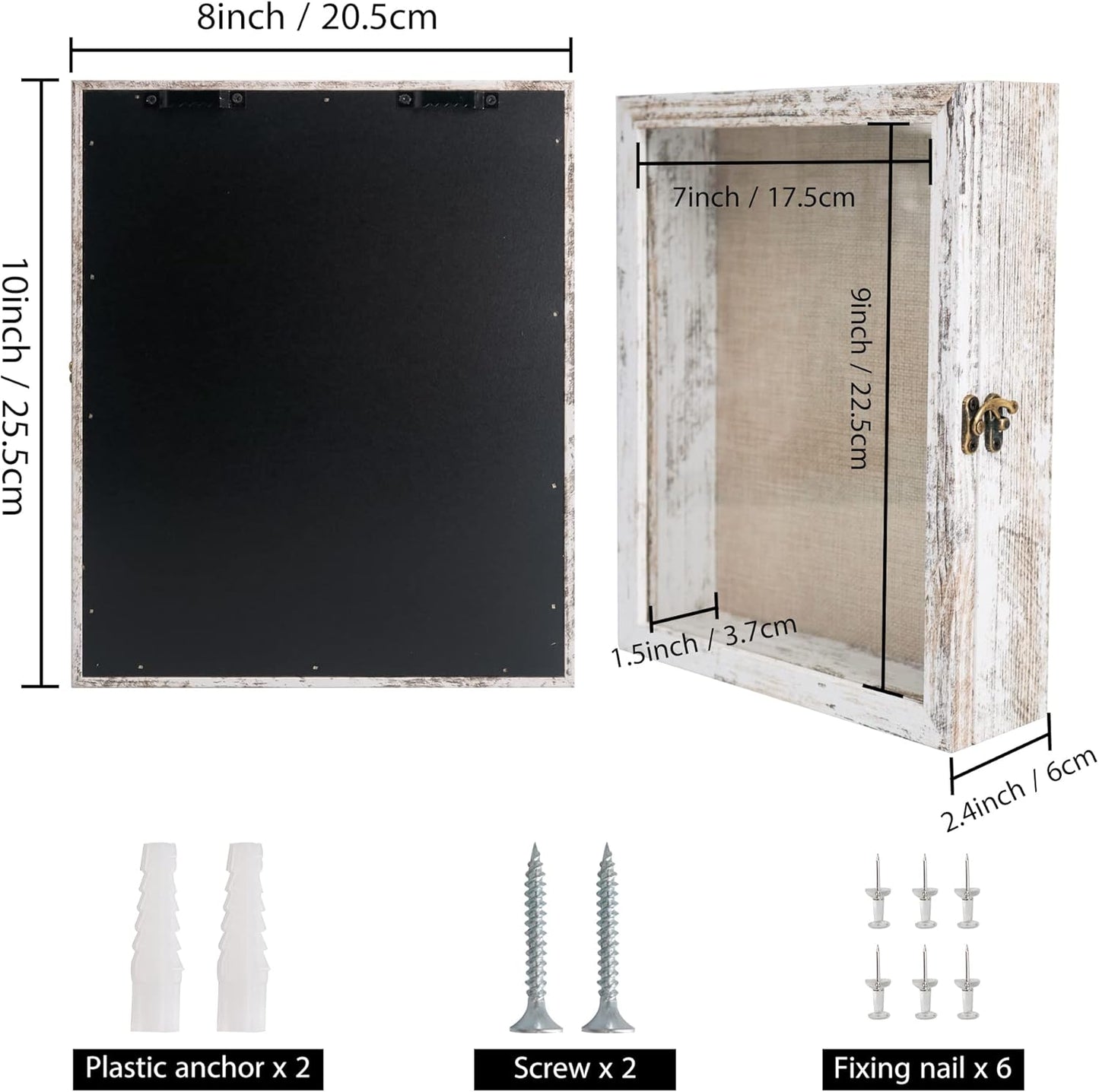 GraduationMall 13x16 Wood Shadow Box Frame Glass Door Display Case with Linen Back and 6 Stick Pins,1.5 inches Interior Depth,Ideal for Memorabilia Pictures Flowers Medals Tickets Rustic White