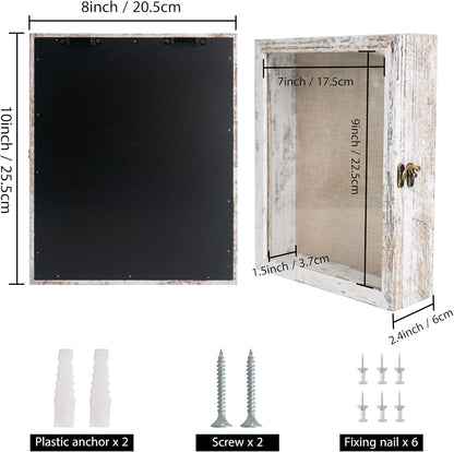 GraduationMall 13x16 Wood Shadow Box Frame Glass Door Display Case with Linen Back and 6 Stick Pins,1.5 inches Interior Depth,Ideal for Memorabilia Pictures Flowers Medals Tickets Rustic White