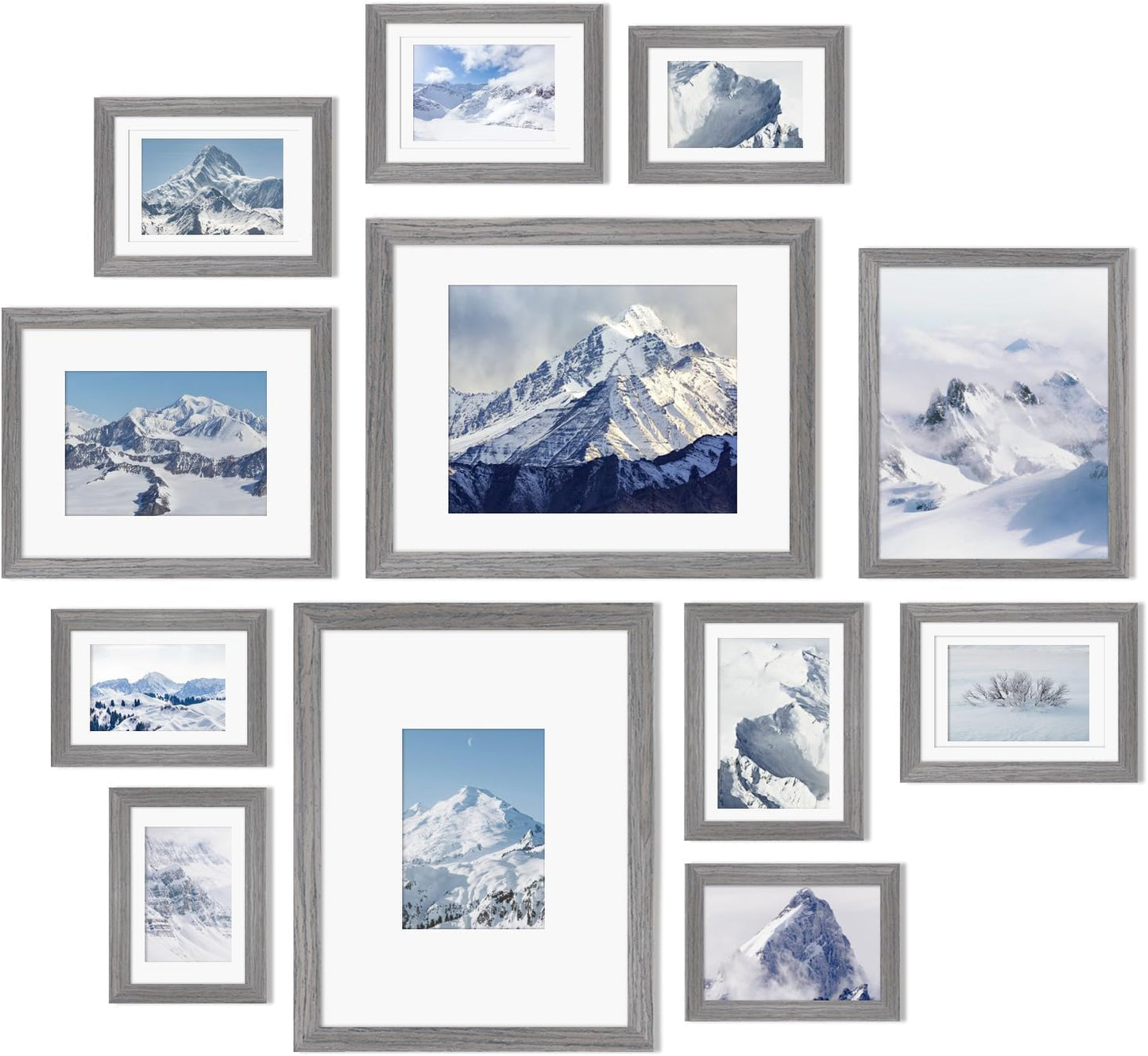 Egofine Picture Frame Set 12 Pack, Picture Frames Collage Wall Decor with Two 11x14, Two 8x10, Four 5x7, Four 4x6 for Wall and Tabletop, Made of Solid Wood, Covered by Plexiglass, Natural Wood