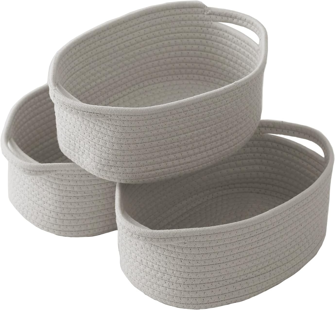 JMvicyroam Woven Basket,Small Rope Storage Bin with Handles & Ribbon Bag, Organizer for Shelves Closets,Gift Basket Empty for Birthday,Books,Dog Toys,White