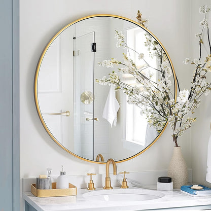 Sunniry Black Round Mirror, Round Mirror 24 inch, Black Circle Mirrors Matte Metal Frame, Wall Mounted Mirrors for Living Room, Bathroom, Wall, Entryway.