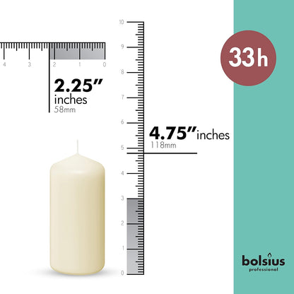 BOLSIUS 12 Ivory Pillar Candles Bulk - 2.3 x 3 inch Candle Set - 17 Hours Clean Burning - No Palm Oil - 0% Animal Fat - Premium European Quality - Wedding, Party, Dinner & Emergency Candles