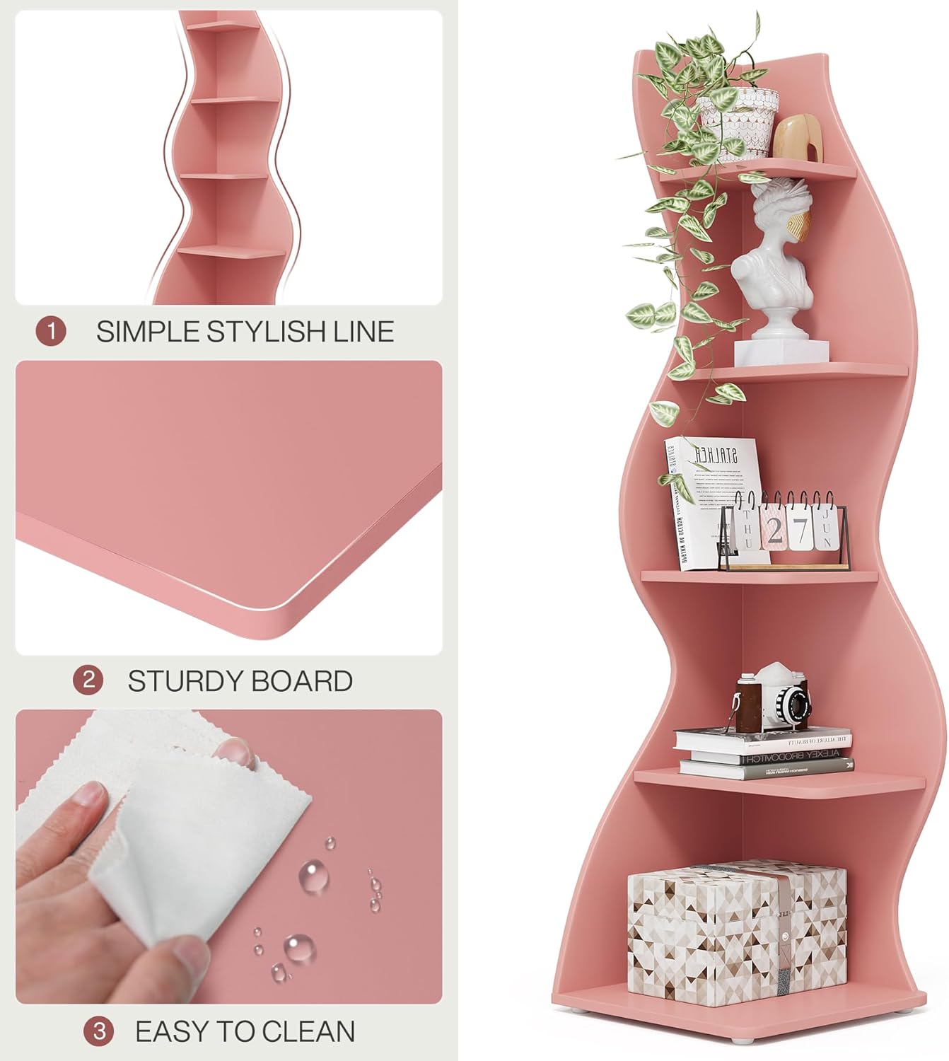 Tribesigns Corner Shelf, Modern 5-Tier Wall Corner Bookshelf, Stylish Corner Small Bookcase Storage Rack Plant Stand with Unique Shape for Living Room, Home Office (White, 1PC)