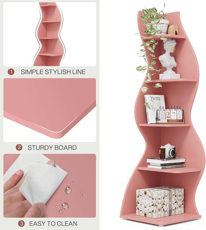 Tribesigns Corner Shelf, Modern 5-Tier Wall Corner Bookshelf, Stylish Corner Small Bookcase Storage Rack Plant Stand with Unique Shape for Living Room, Home Office (White, 1PC)