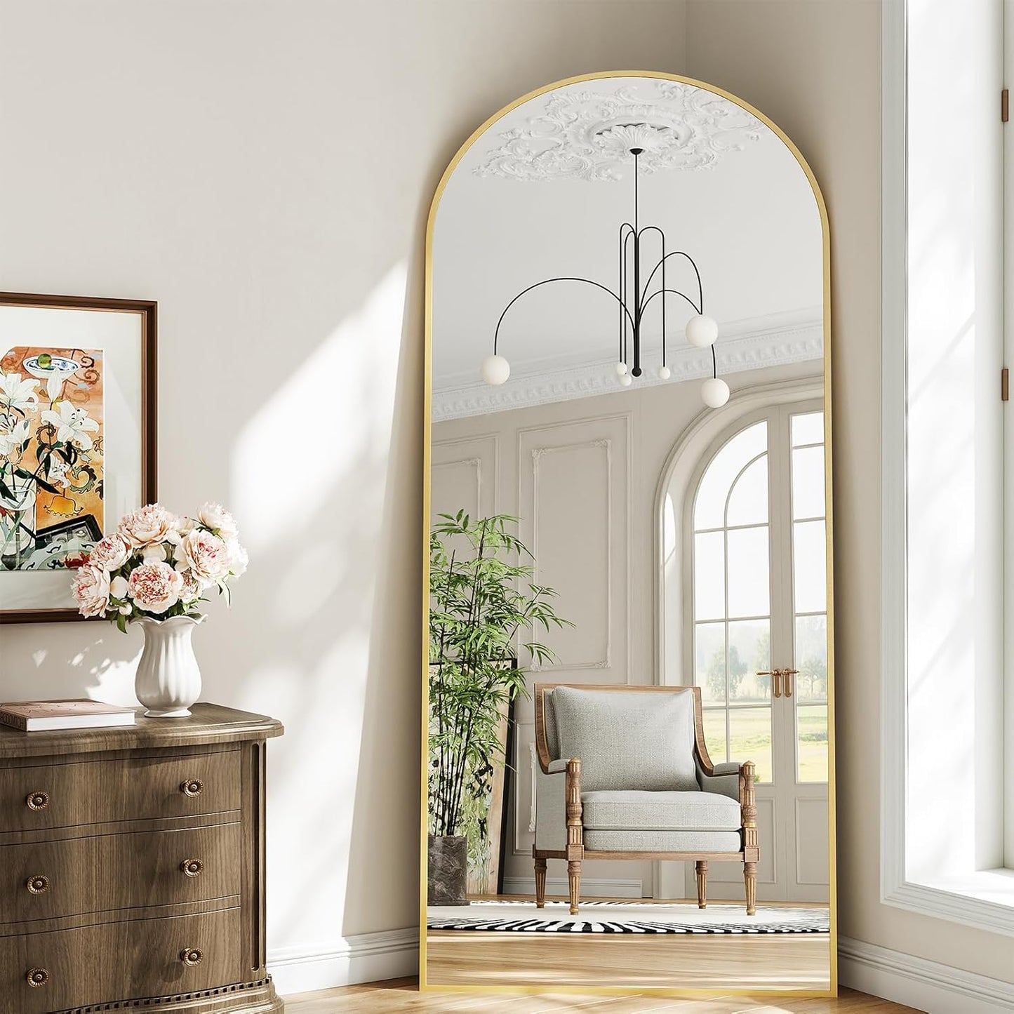 57" x 20" Arched Full Length Mirror - Wall Mounted/Floor Mirror Aluminum Alloy Frame Full Body Mirrors for Bathroom Living Room Bedroom and Entryway,Black