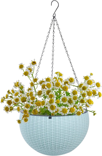 Vencer 11 Inch Round Resin Rattan Hanging Planters,Self Watering Hanging Basket for Indoor Outdoor Plants,Hanging Flower Pots with Drain Hole and Metal Chain,Water Indicator,Coffee,VF-A15-C