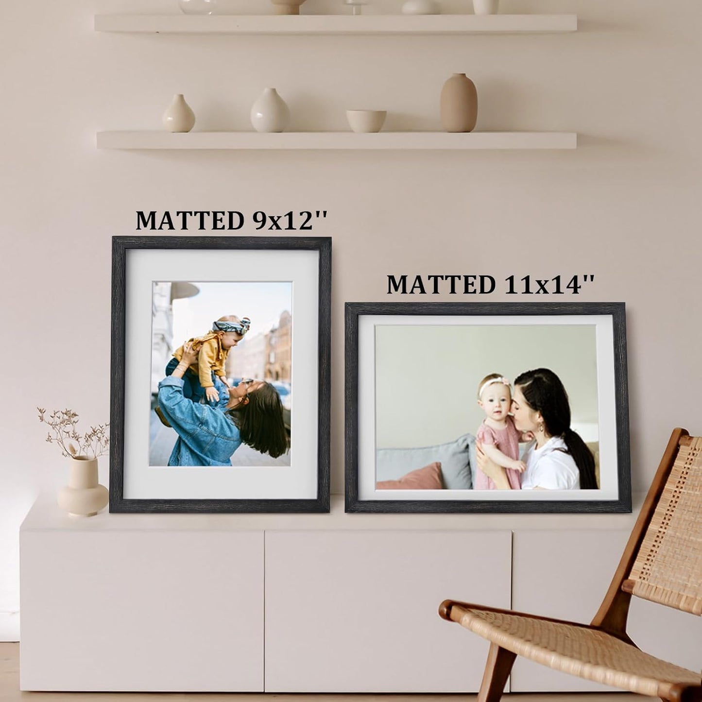 Egofine 8x10 Picture Frames Set of 4, Made of Solid Wood Covered by Plexiglass 4x6 and 5x7 with Mat or 8x10 without Mat, for Table Top Display and Wall Mounting Photo Frame Black