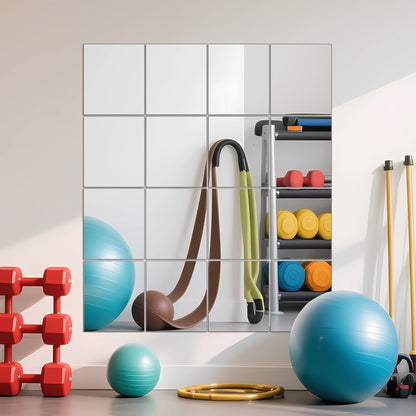 Ruomeng Home Gym Mirrors 12 Inch x 12Pcs Wall Mounted Mirror Glass Frameless Full Length Mirror Tiles for Home Gym, Bedroom, Door & Bathroom