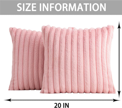 Aegero Pack of 2 Faux Fur Christmas Throw Pillow Covers 18x18 Inch, Soft Plush Striped Neutral Couch Pillow Cover, with Velvet Back Modern Home Decor for Sofa Living Room Couch Bed Cream White