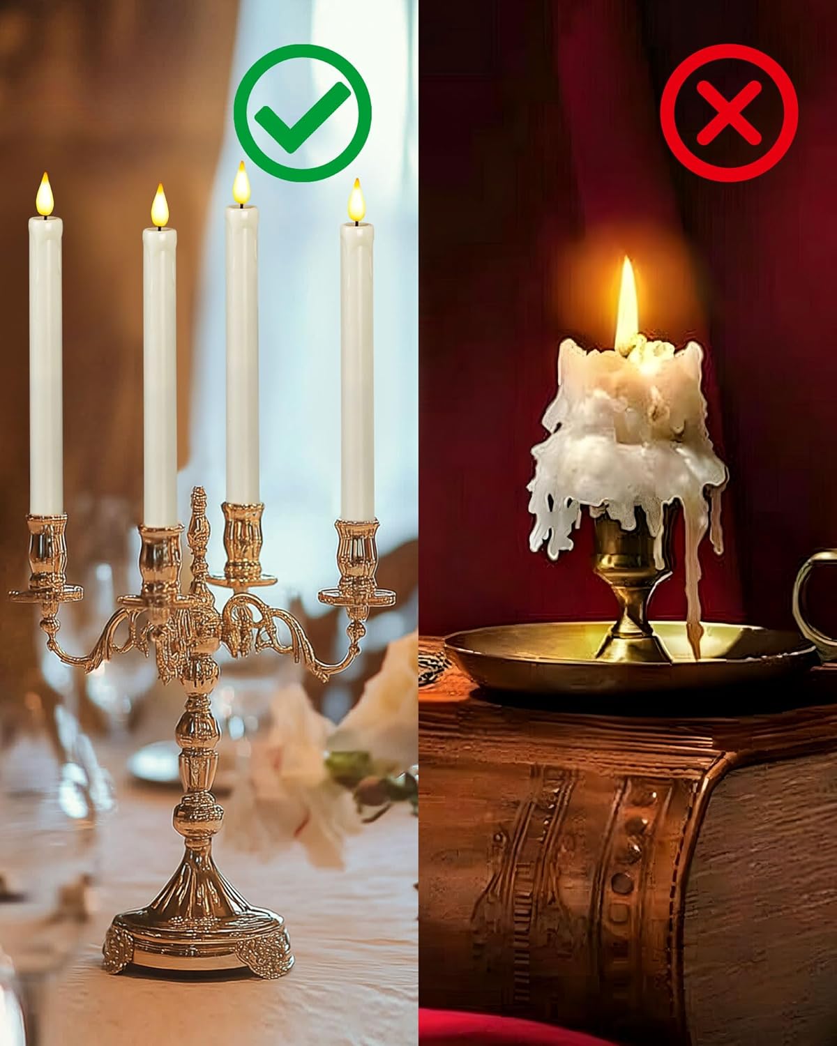 Homemory 2/3/6 Pack Flameless Taper Candles, No Remote, Realistic Flickering Battery Operated Candlesticks, Ivory LED Plastic Candle Safe for Weddings, Table Decor, Christmas, and Halloween(Set of 2)