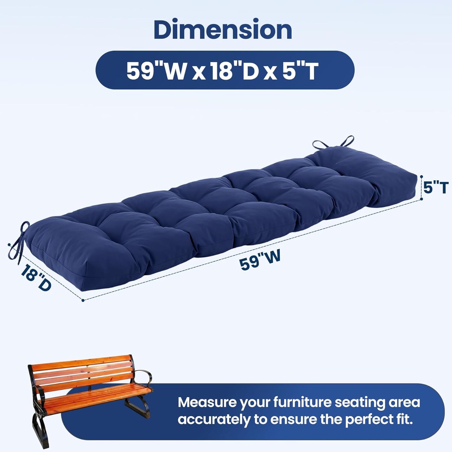 IASEAHK Outdoor Bench Cushion 48x18x5 Inch, Waterproof & Fade-Resistant Patio Furniture Cushions, Tufted Memory Foam Indoor/Outdoor Cushions for Couch Swing with Non-Slip Backing & Straps, Dark Grey