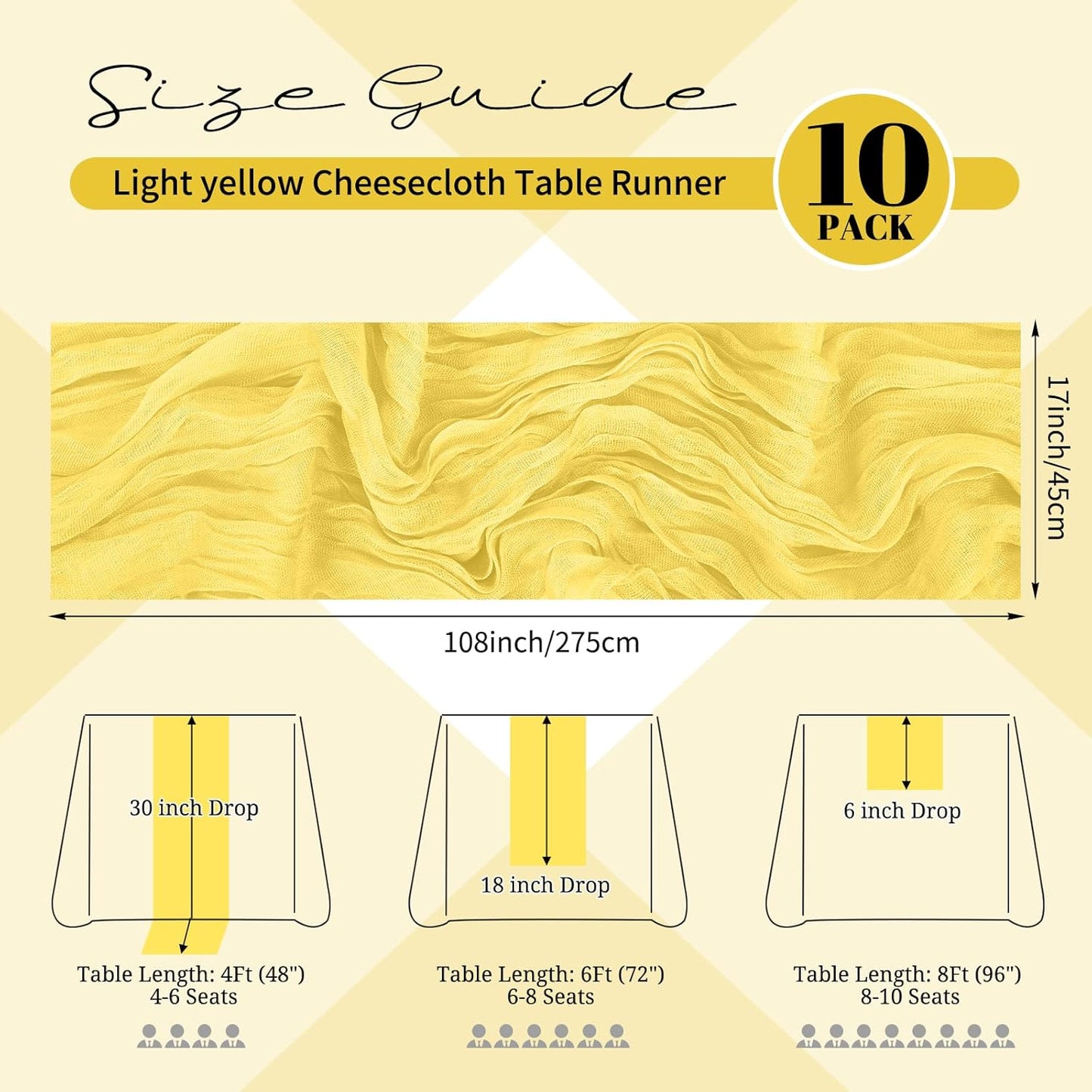 10 Pack Beige Cheesecloth Table Runner 17x108 Inch Boho Gauze Cheese Cloth Table Runners for Wedding Party Baby Shower Birthday Home Decor