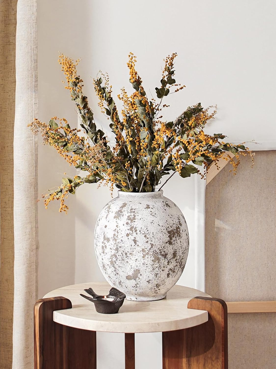 Large White Ceramic Vase - 9.8 Inch Rustic Farmhouse Flower Vase for Home Decor, Minimalist Tall Vases for Living Room, Table, Bathroom, Holiday & Weddings (Sandstone White)