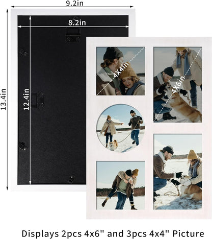 YESKAY 4x6 Picture Frame Collage for Wall Decor, Multiple Photo Collage Frames with Tempered Glass, 7-Opening for 4 x 6 Picture Frames, Rustic Brown, 1 Pack